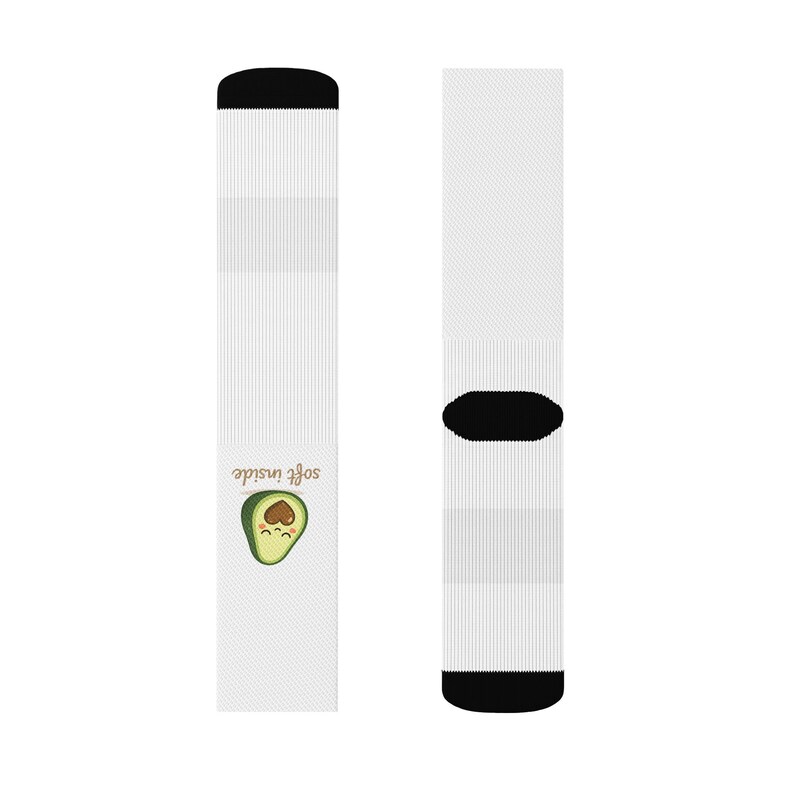 Avocado-Socken, weiß-graue Motivsocken mit schwarzer Ferse