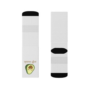 Avocado-Socken, weiß-graue Motivsocken mit schwarzer Ferse