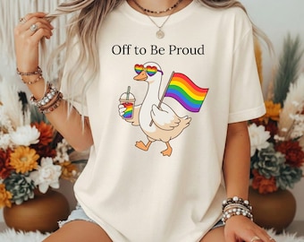 Camiseta Proud Goose Rainbow Pride, camiseta gráfica LGBTQ, ropa divertida de Goose