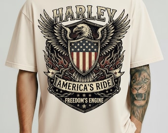 Camiseta gráfica Ride Eagle de Harley America, camiseta patriótica para motociclistas, ropa Freedom Engine.