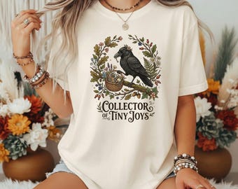 Coleccionista de camisetas Tiny Joys Crow, amante de las aves caprichosas, camiseta gráfica Cottagecore
