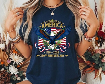 Camiseta con estampado del águila del 250 aniversario de Estados Unidos, camiseta conmemorativa patriótica de la independencia de EE. UU.