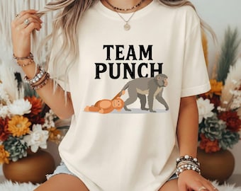 Camiseta gráfica Team Punch Monkey, ropa con meme del macaco japonés, camiseta de algodón
