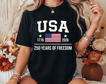Camiseta de los 250 años de libertad de EE. UU., camiseta gráfica patriótica 1776-2026, prenda de aniversario estadounidense.