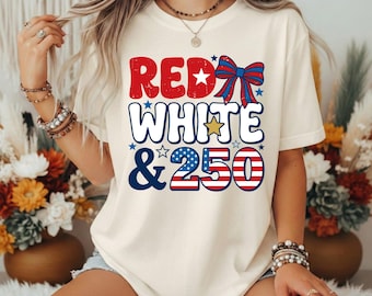 Camiseta gráfica roja, blanca y del 250 aniversario, camisa patriótica vintage desgastada