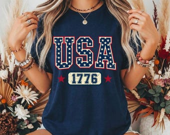 USA 1776 Distressed Graphic T-shirt, Patriotic America jubileumströja, Vintage Star Apparel