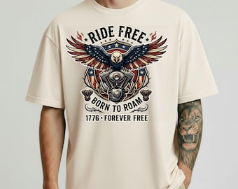Camiseta con estampado de águila para motociclista, estilo "Born To Roam"