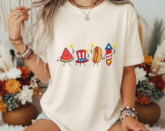4 juli Kawaii matgrafik T-shirt, patriotisk sommar BBQ-tröja