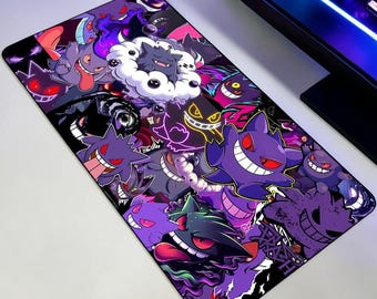 Dark Gengar Mouse Pad – Purple Desk Setup - Custom Size Pokemon – Gaming Desk Mat – Gamer Gift