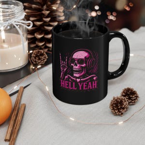 Pink Skull Mug, Rocker Skeleton Coffee Cup, Edgy Gothic Ceramic Drinkware