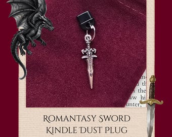 Romantasy Sword Kindle Dust Plug | Dragon Rider E-Reader Charm | Basgiath Inspired Dagger Accessory | Fourth Wing Aesthetic Bookish Gift