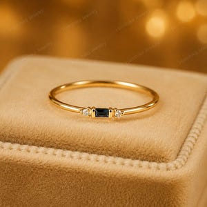 Haqiq Baguette Ring, Aqeeq Stone Ring, 925 Sterling Silver Ring, Minimalist Stackable Ring, Black Agate Ring, Promise Ring, Gift for Her