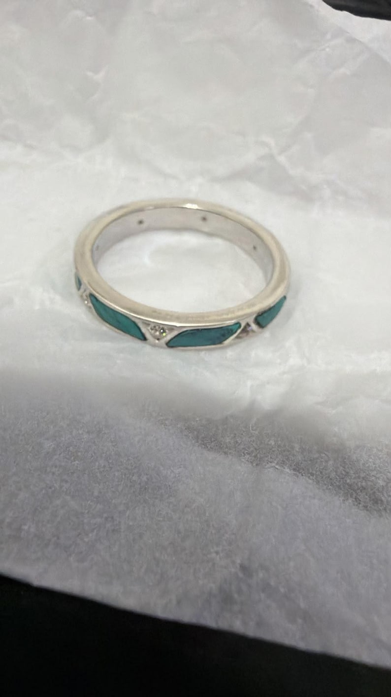 Türkisfarbener Ehering, Ring mit Sterlingsilber-Einlage, minimalistischer Stapelring, Boho-Ehering, handgefertigter Verlobungsring, Jahrestagsgeschenk Bild 2