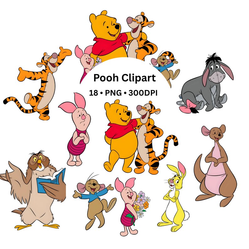 Tigger Gopher Winnie the Pooh Clipart Bundle PNG, Baby Shower Pooh Bear Clipart ...