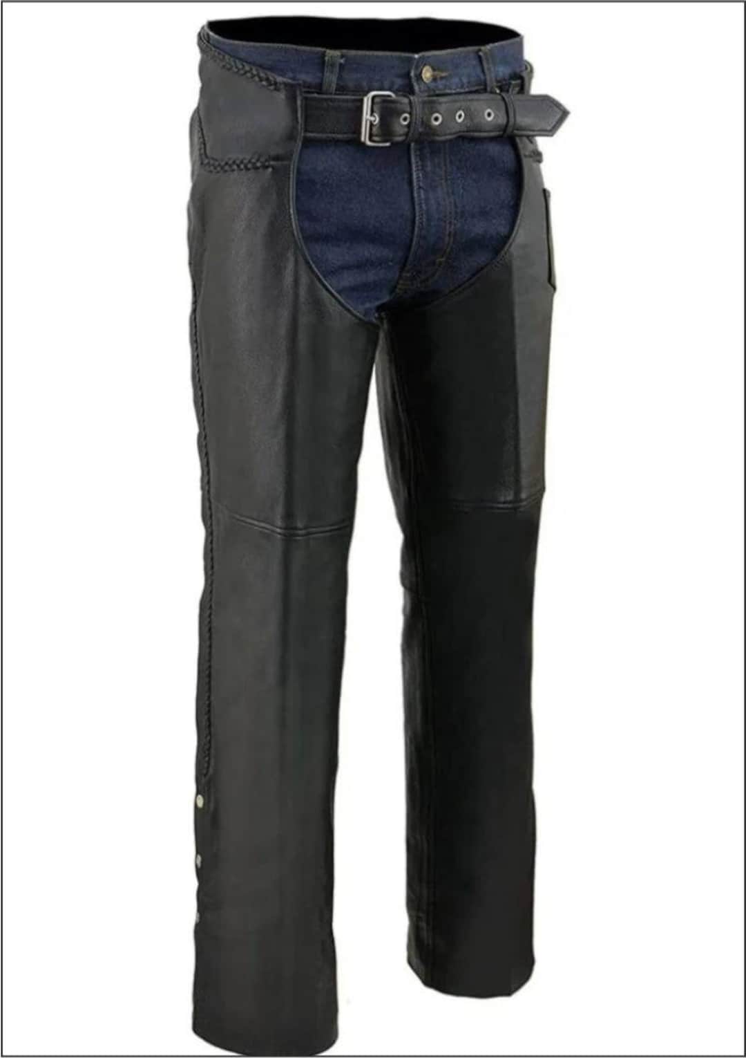 Black Leather Motorcycle Chaps With Coin Pocket, Adjustable Waist - Etsy