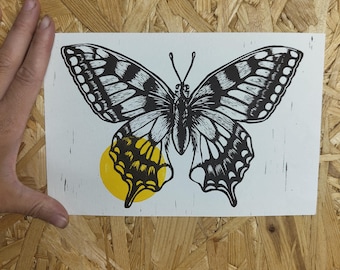Butterfly linocut block print