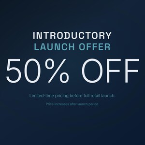 Op de afbeelding: Donkerblauwe achtergrond met witte tekst die een "INTRODUCTIE AANBIEDING" van "50% KORTING" aankondigt. De tekst "INTRODUCTIE" staat boven "AANBIEDING". Kleinere tekst eronder.