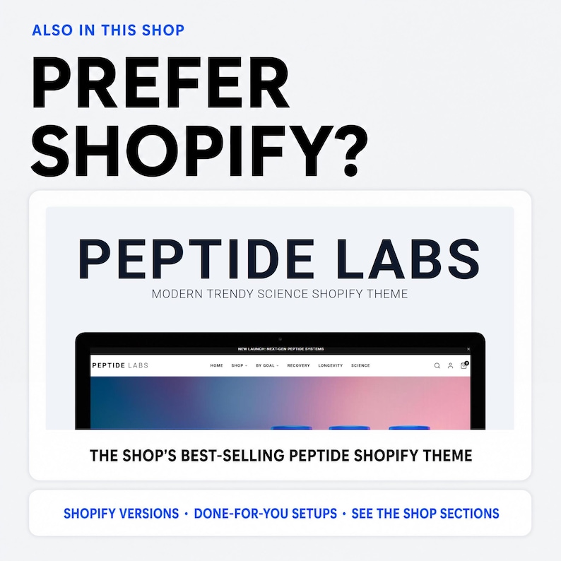 Peptide Website Design for WordPress, Peptide WordPress Theme, WordPress Website Template, Science Brand Store Layout, for Science Brands image 9