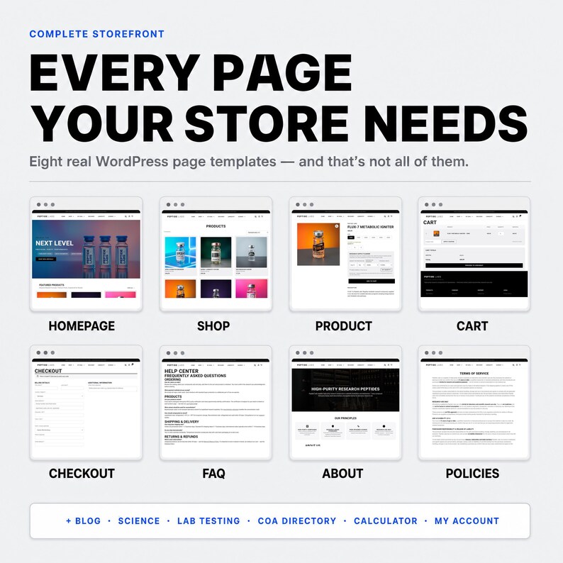Peptide Website Design for WordPress, Peptide WordPress Theme, WordPress Website Template, Science Brand Store Layout, for Science Brands image 2