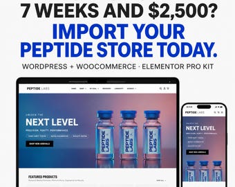 Kit de lançamento de site para peptídeos, tema WordPress para peptídeos, modelo de site WordPress, design completo de loja para startups de peptídeos