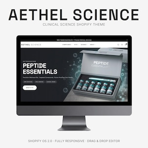 Plantilla para sitio web científico / Tema de Shopify para péptidos / Diseño moderno de tienda online para marcas de investigación / Comercio electrónico clínico para kits de protocolo