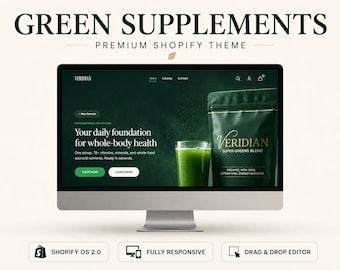 Green Supplements Shopify Theme | Organic Wellness Store Template | Luxury Responsive Website Design For Juice And Nutrition Brands