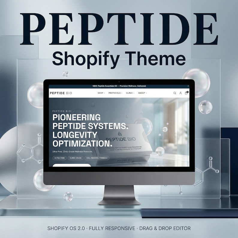 Biohacking Shopify-thema | Peptide-winkelsjabloon voor Longevity-merken | Premium responsive OS 2.0-ontwerp downloaden afbeelding 1