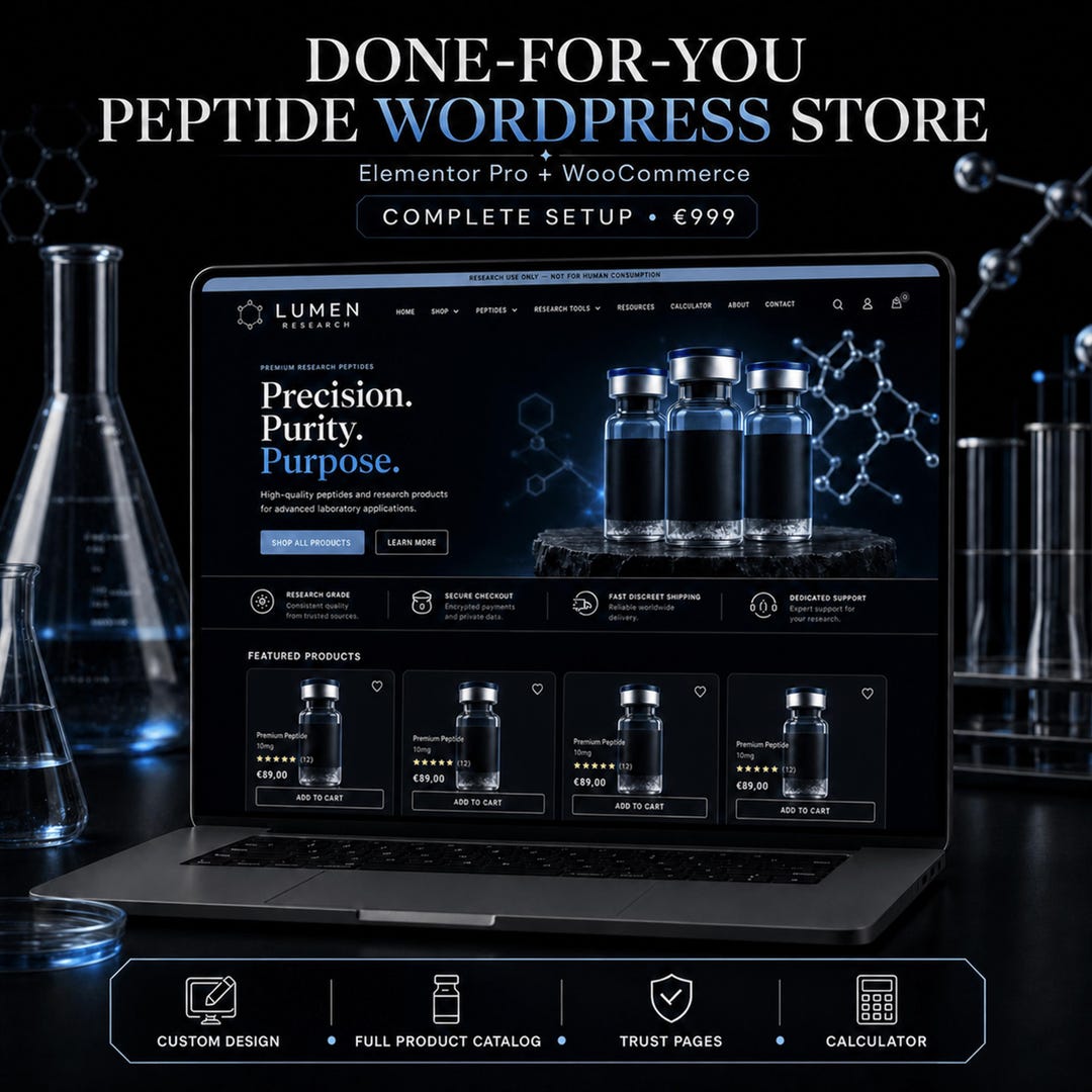 Custom Peptide WordPress Website Elementor Pro WooCommerce Store Setup ...