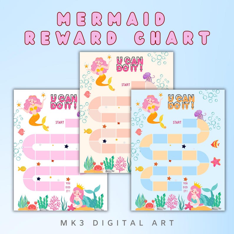 Mermaid Reward Chart for Kids, Potty Training Sticker Chart (digital ...