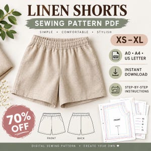 Linen Shorts Sewing Pattern PDF, Elastic Waist Shorts Pattern, Women’s Shorts Pattern, Printable Sewing Pattern, Instant Download