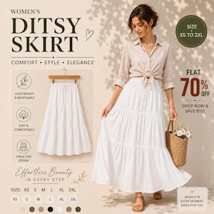 Tiered Maxi Summer Skirt Sewing Pattern, Cottagecore Skirt, Elastic Waist, XS-2XL Instant Download