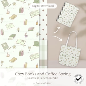 Cozy boeken en koffie naadloos patroon book lover doodle design stof print digitale download voor stationery en reading lovers