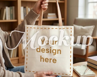 Maqueta de bolso de lona / Maqueta de mujer con bolso (Descarga digital)