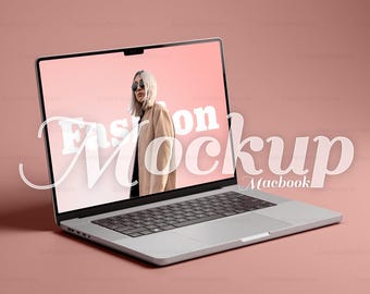 Maqueta de MacBook Pro / Interfaz de usuario de pantalla de portátil color rosa empolvado y plata (descarga digital)