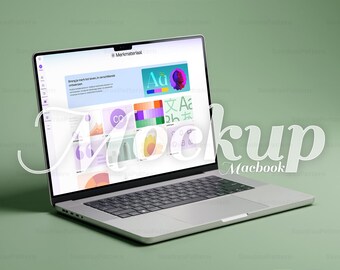 Maqueta de MacBook Pro / Portátil plateado, fondo verde salvia (descarga digital)