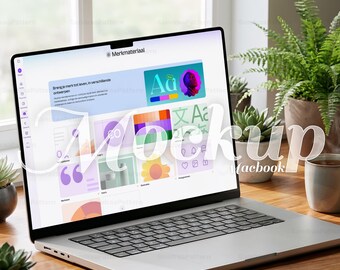 Maqueta acogedora de MacBook / Presentación de marca de portátil con estilo de vida cálido (PSD, Affinity)
