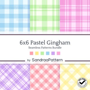 Pastel Gingham Seamless Patterns Bundle | Geruite Ruitjes Patronen in Zachte Kleuren voor Sublimatie & Stoffen
