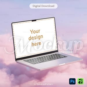 MacBook Mockup Pastel Wolken PSD & Affinity | Dromerige Laptop Mockup met Roze Clouds | Branding, Website en Lifestyle Presentatie