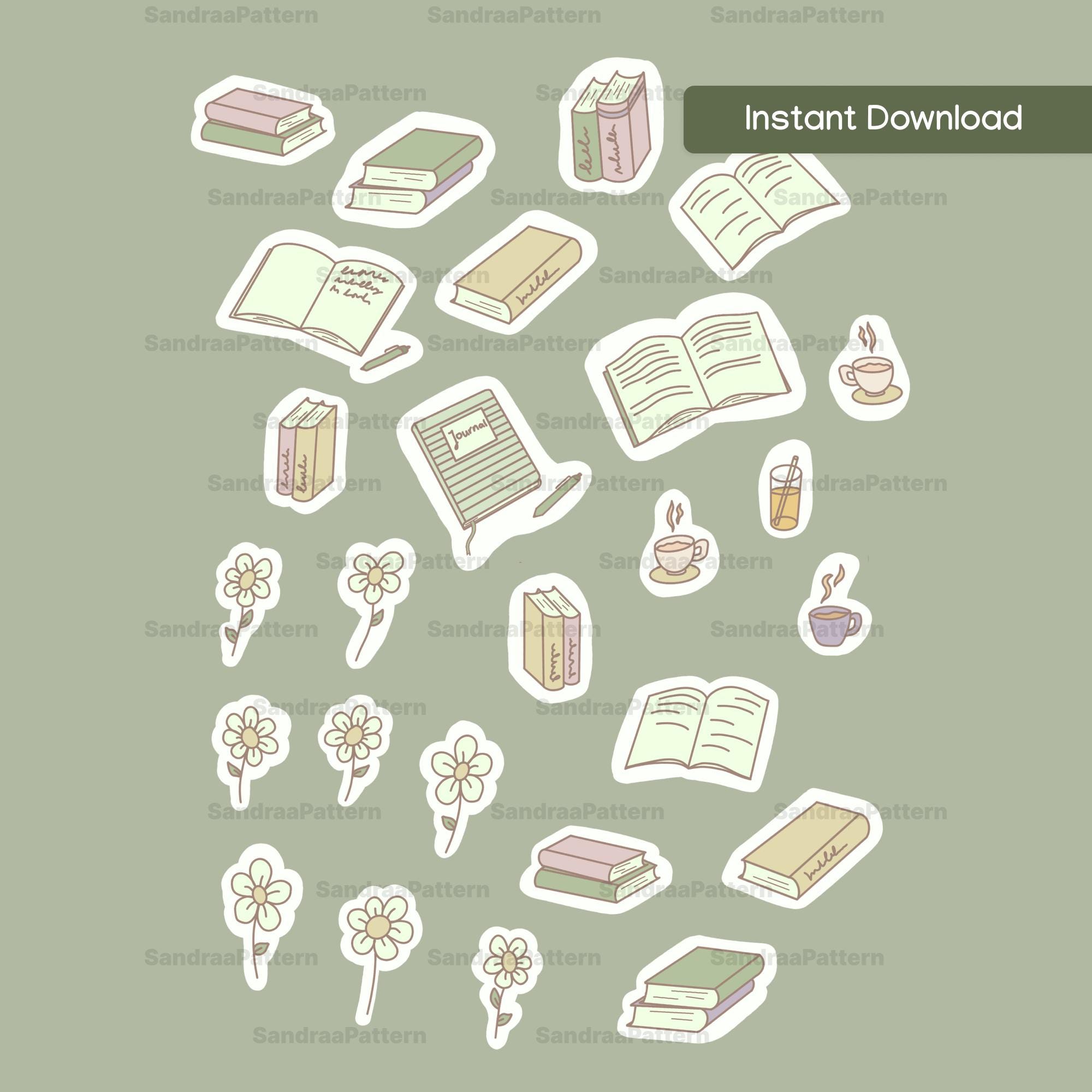 Printable Bullet Journal Stickers Book Lover Spring Set | Books Planner ...