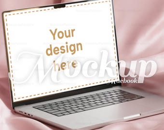 Maqueta PSD de MacBook Affinity / Presentación de portátil con tela de seda (Descarga digital)