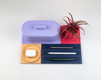 Two-Tone Modular Desk Organizer System | Pen Holder, Box, Tray Set