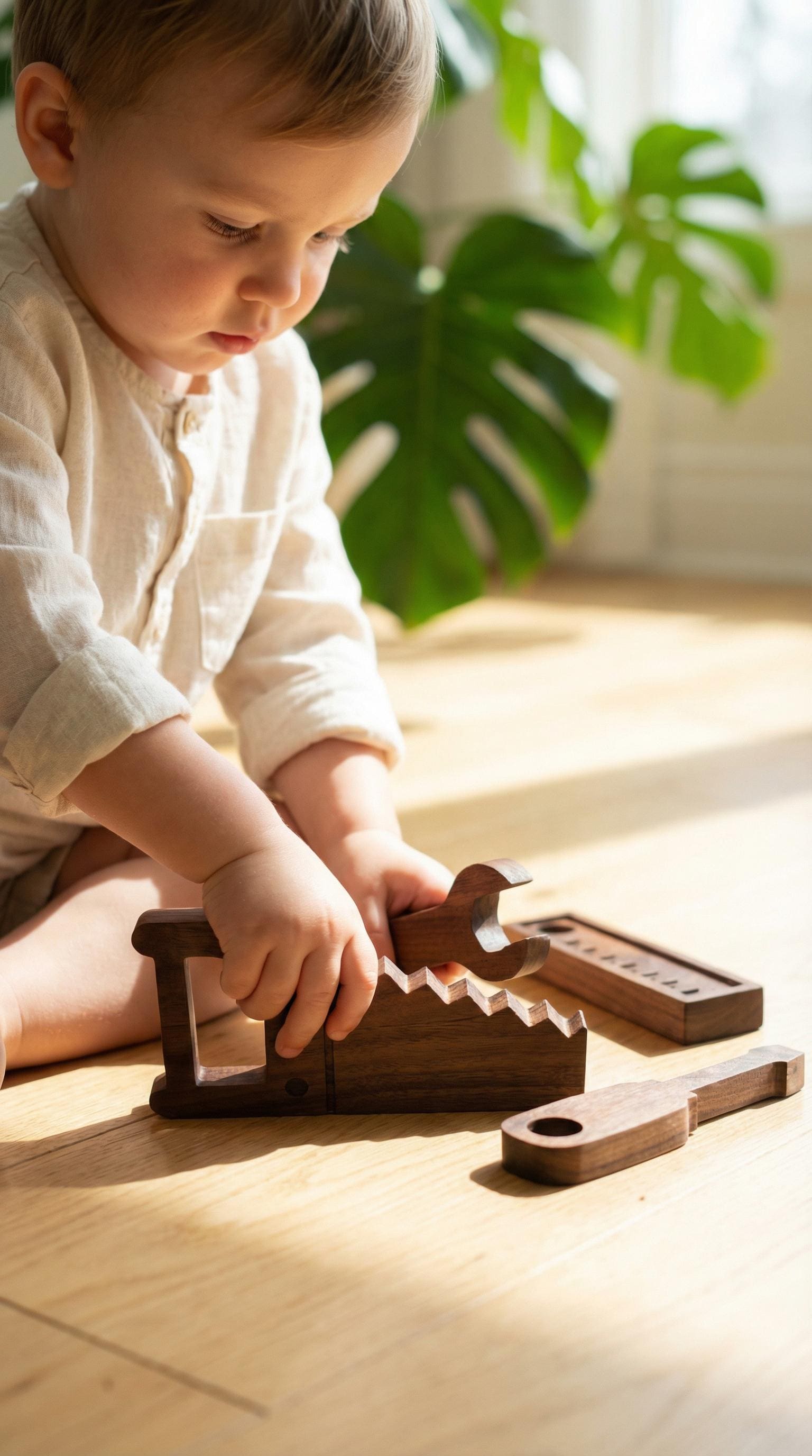 Solid Walnut Kids Tool Set | Montessori Pretend Play Hardwood Toys