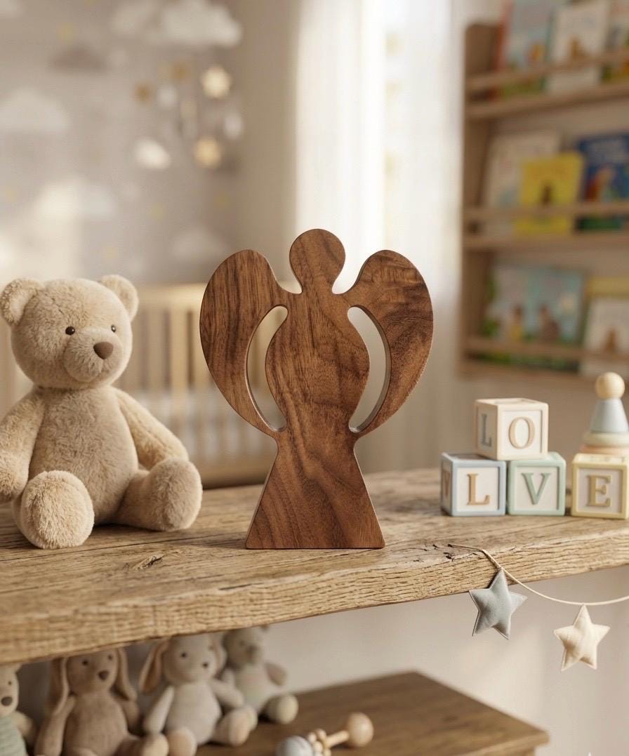 Hugging Angel Wood Carving – Solid Walnut or Maple, Minimalist Comfort Gift