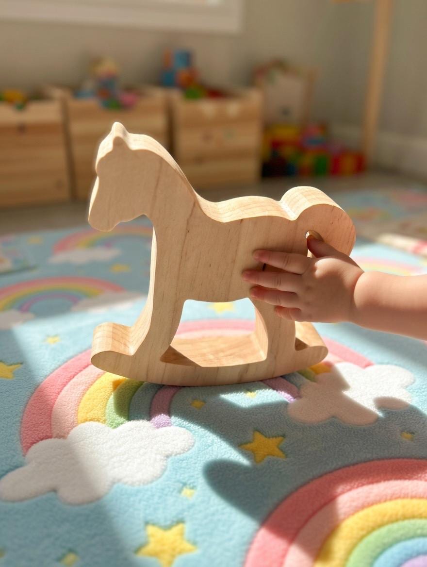 Solid Maple Wood Rocking Horse | Heirloom Baby Toy, Montessori Decor, Made in NC