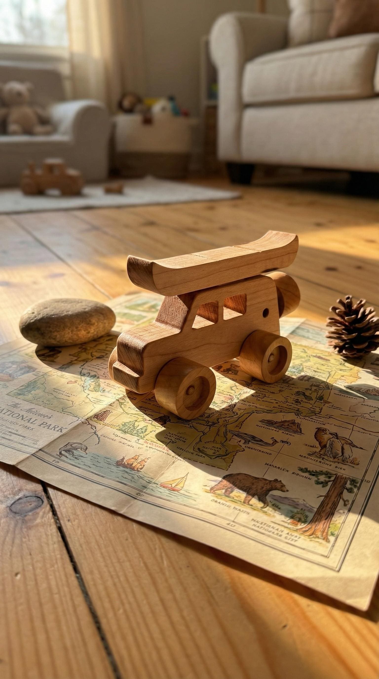 Solid Hardwood Toy Car with Removable Canoe