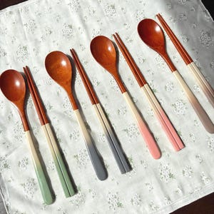 Korean Wooden Chopsticks Spoon Set | Pastel Gradient Ottchil Lacquer Tableware