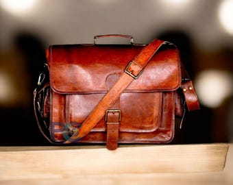 Vintage Full Grain Leather Crossbody Bag – Brown Handmade Messenger for Men & Women
