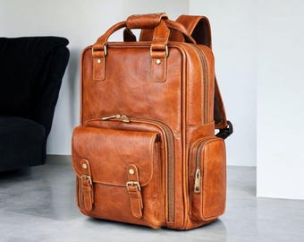 Handmade Goat Leather Backpack – Vintage Rucksack | Rustic Travel Backpack | Unisex Laptop Bag
