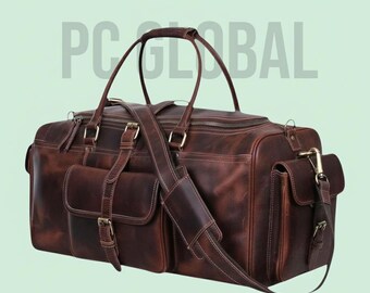 Handmade Leather Duffel Bag – Full Grain Weekender Bag for Men – Vintage Travel Gym Overnight