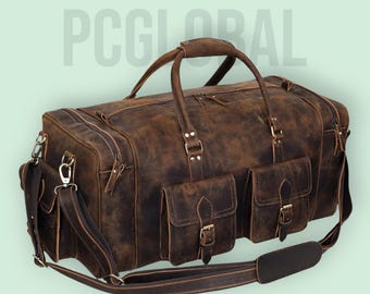 Full Grain Leather Travel Bag – Handmade Duffel Bag – Carry On Luggage for Men